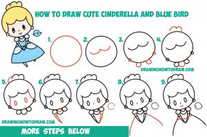 How to Draw Cute Chibi / Kawaii Cinderella & Blue Bird Easy Step by ...