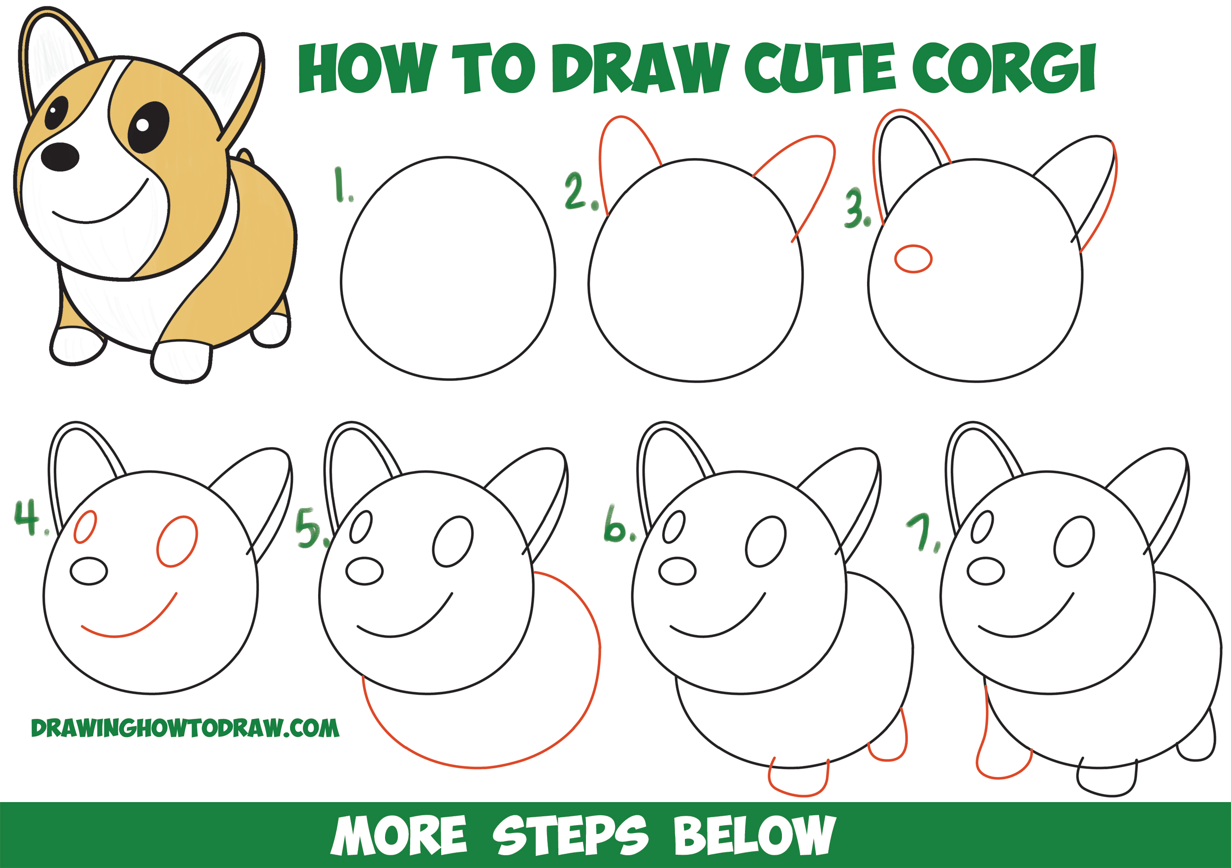 How To Draw A Cute Corgi Cartoon Kawaii Chibi Easy Step By Step 