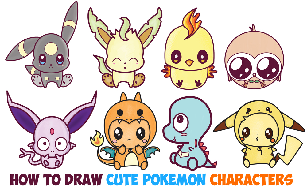 Learn How to Draw Cute Kawaii / Chibi Pokemon Characters Easy Step ...