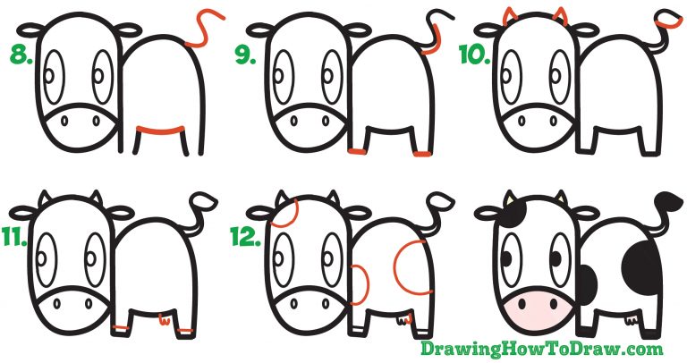 How to Draw a Cute Cartoon Kawaii Cow Easy Step by Step Drawing ...