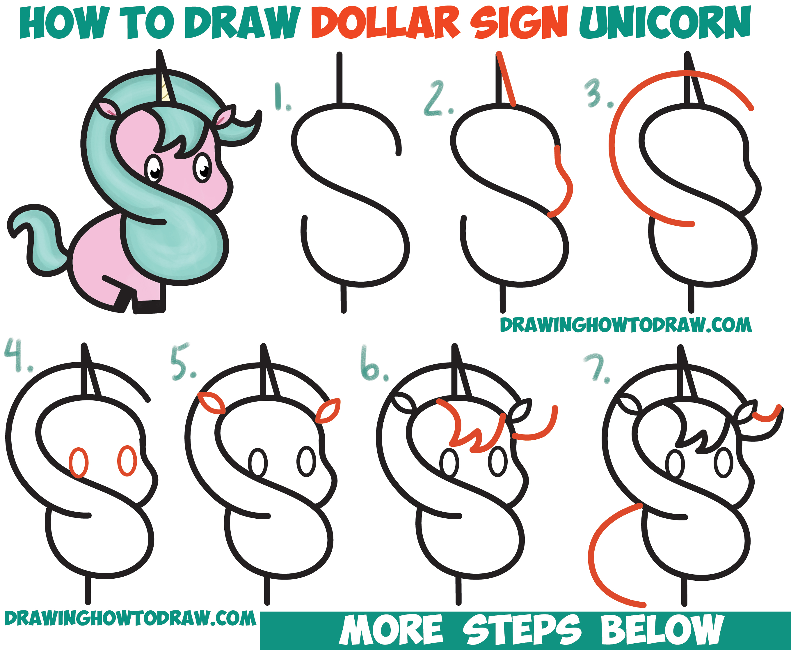 how to draw a cute cartoon unicorn step by step