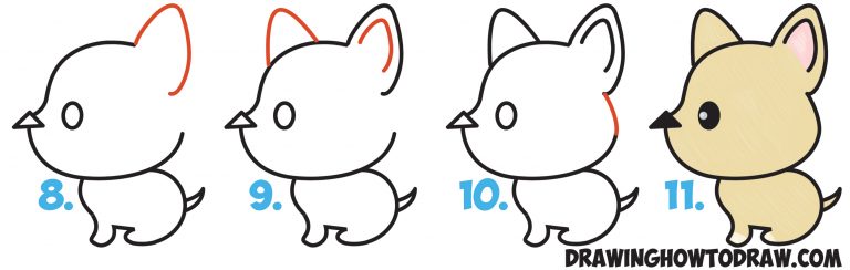 How to Draw a Cute Cartoon Dog (Kawaii Style) from an Arrow Easy Step ...