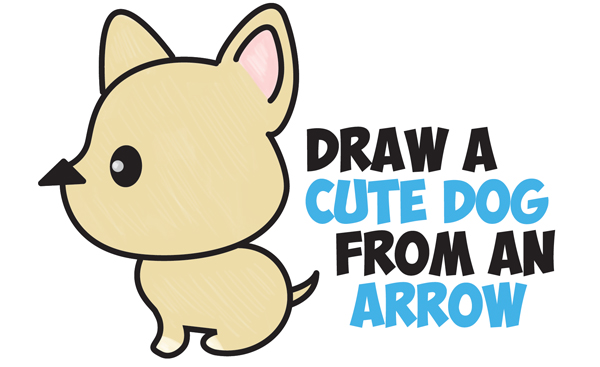 How to Draw a Cute Cartoon Dog (Kawaii Style) from an Arrow Easy ...