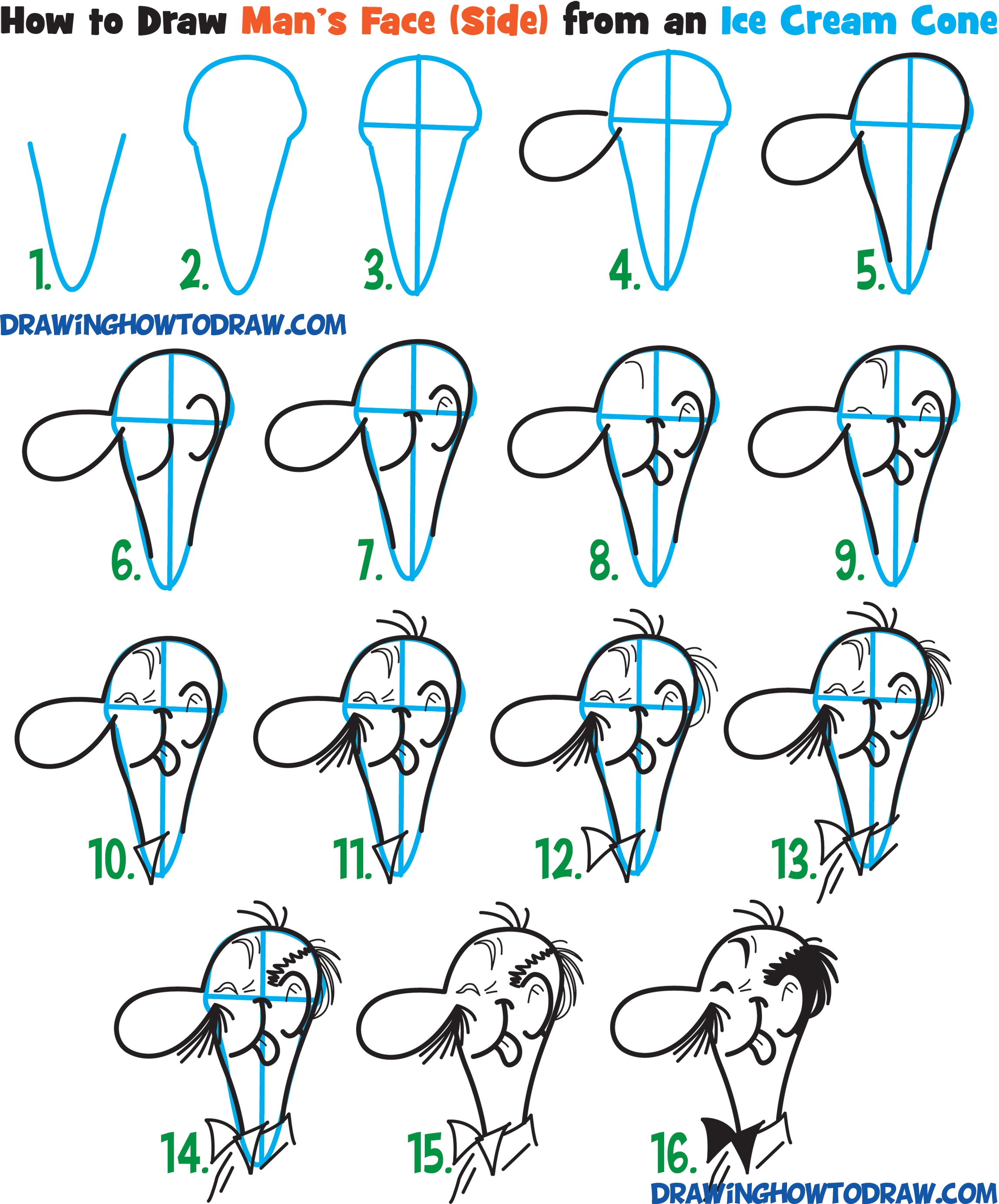 Learn How To Draw Cartoon Men Character s Faces From Household Objects 