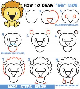 Learn How to Draw a Cute Cartoon Lion from Letters “G” & “G” Easy Step ...