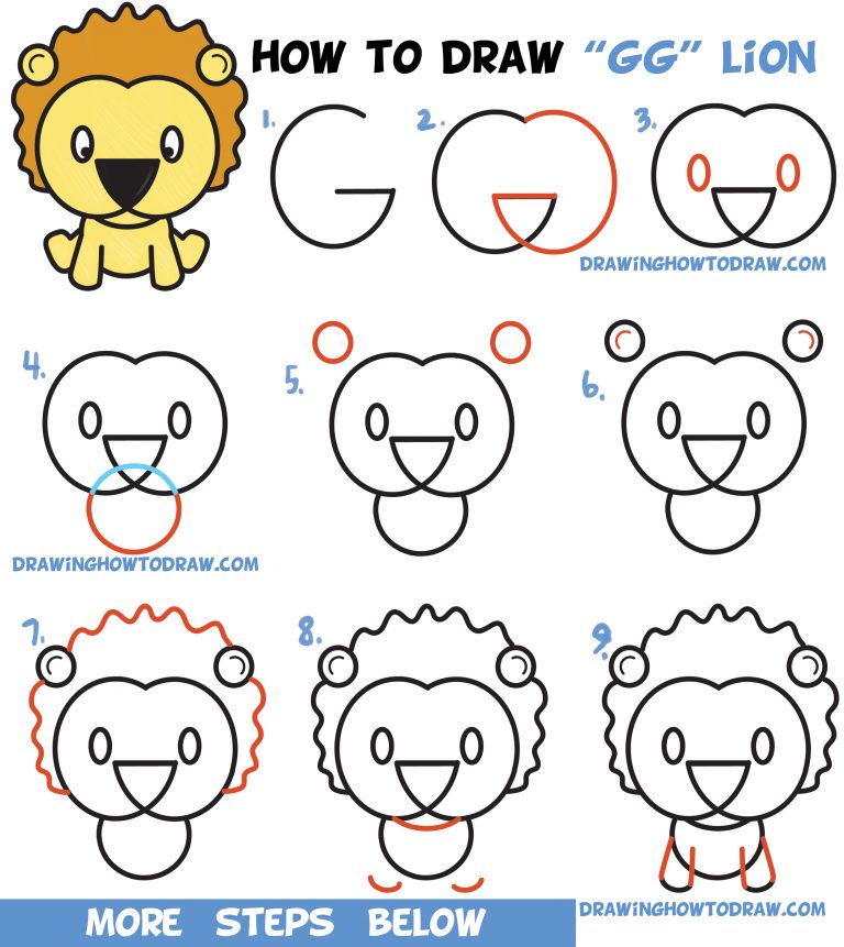 Learn How to Draw a Cute Cartoon Lion from Letters “G” & “G” Easy Step ...