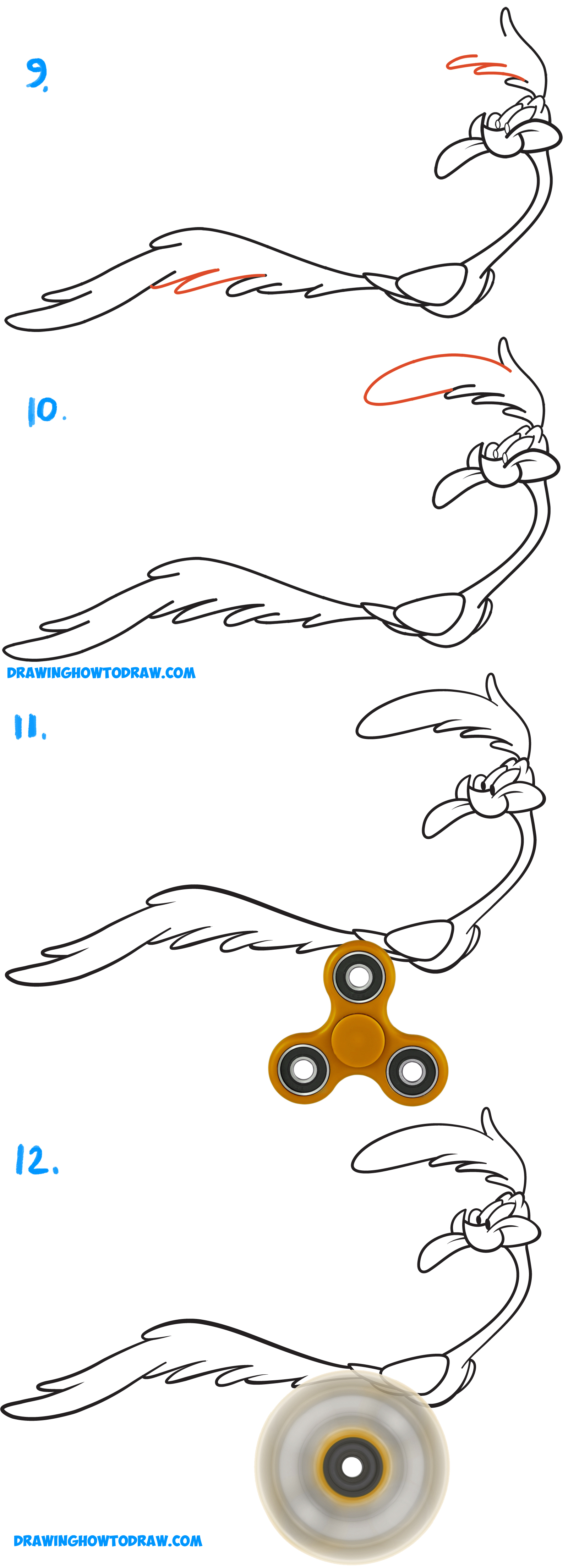 How to Draw Road Runner from Looney Tunes Using Spinning Fidget Spinner as  Running Legs with Easy Step by Step Drawing Tutorial