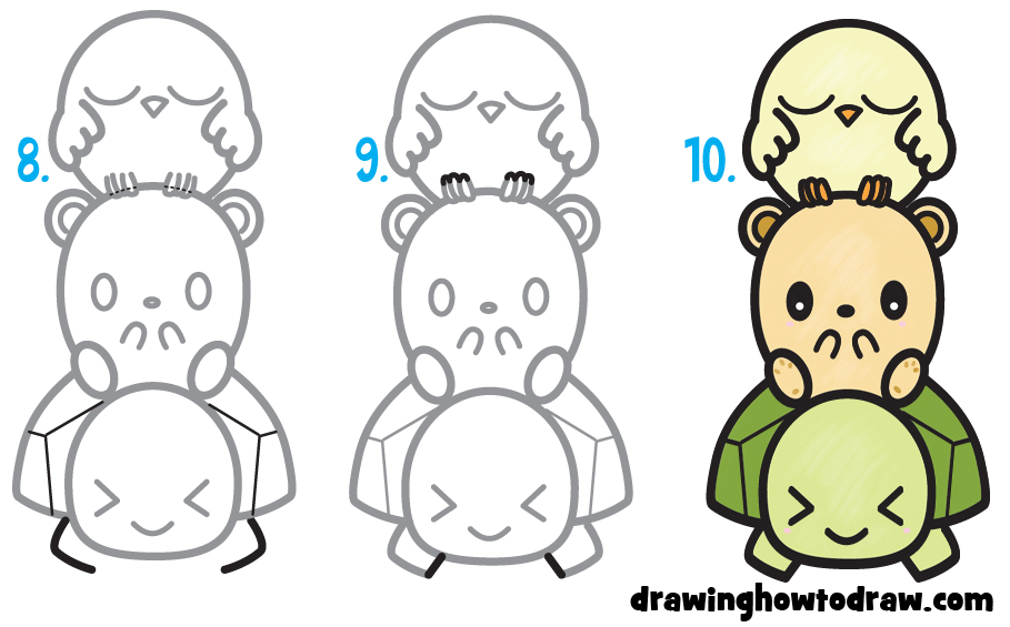 Learn How to Draw Cute Cartoon Turtle, Hamster, & Bird (Kawaii) Easy ...