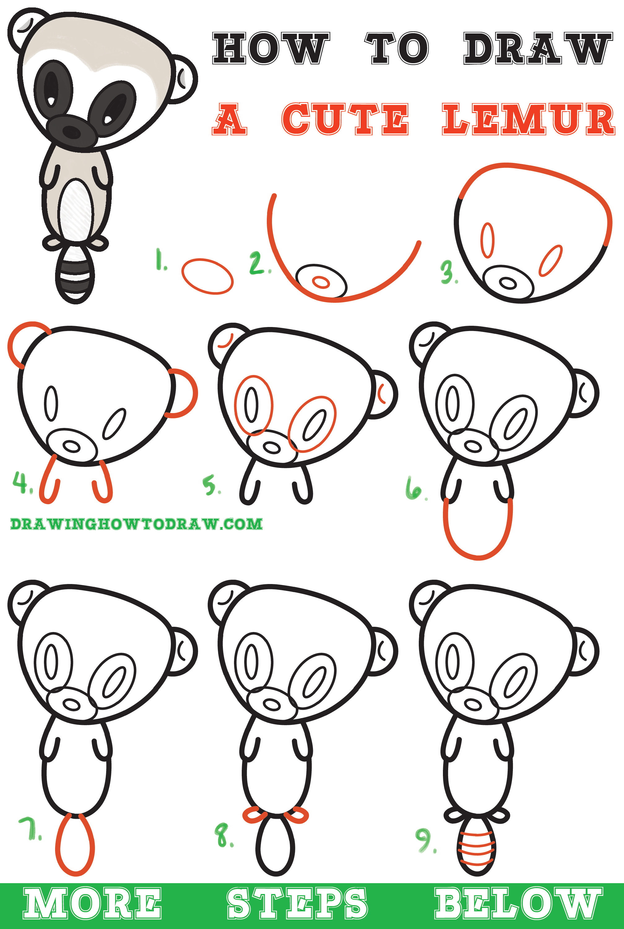 Learn How to Draw a Super Cute Cartoon Lemur Easy Step by Step Drawing