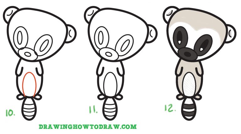 Learn How To Draw A Super Cute Cartoon Lemur Easy Step By Step Drawing ...