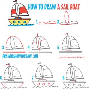 How to Draw a Cartoon Sailboat from the Letter “B” Shape Easy Step by ...