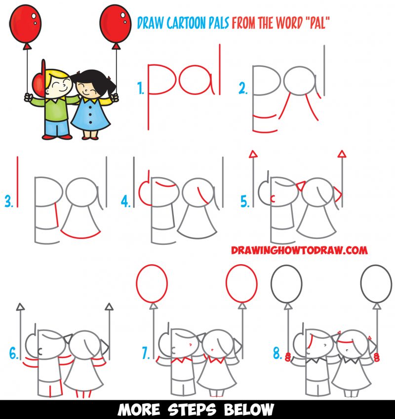 How to Draw 2 Cartoon Friends or Pals from the Word “Pal” Word Toon ...