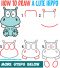 How to Draw a Cute Cartoon Hippo Simple Steps Drawing Lesson for ...