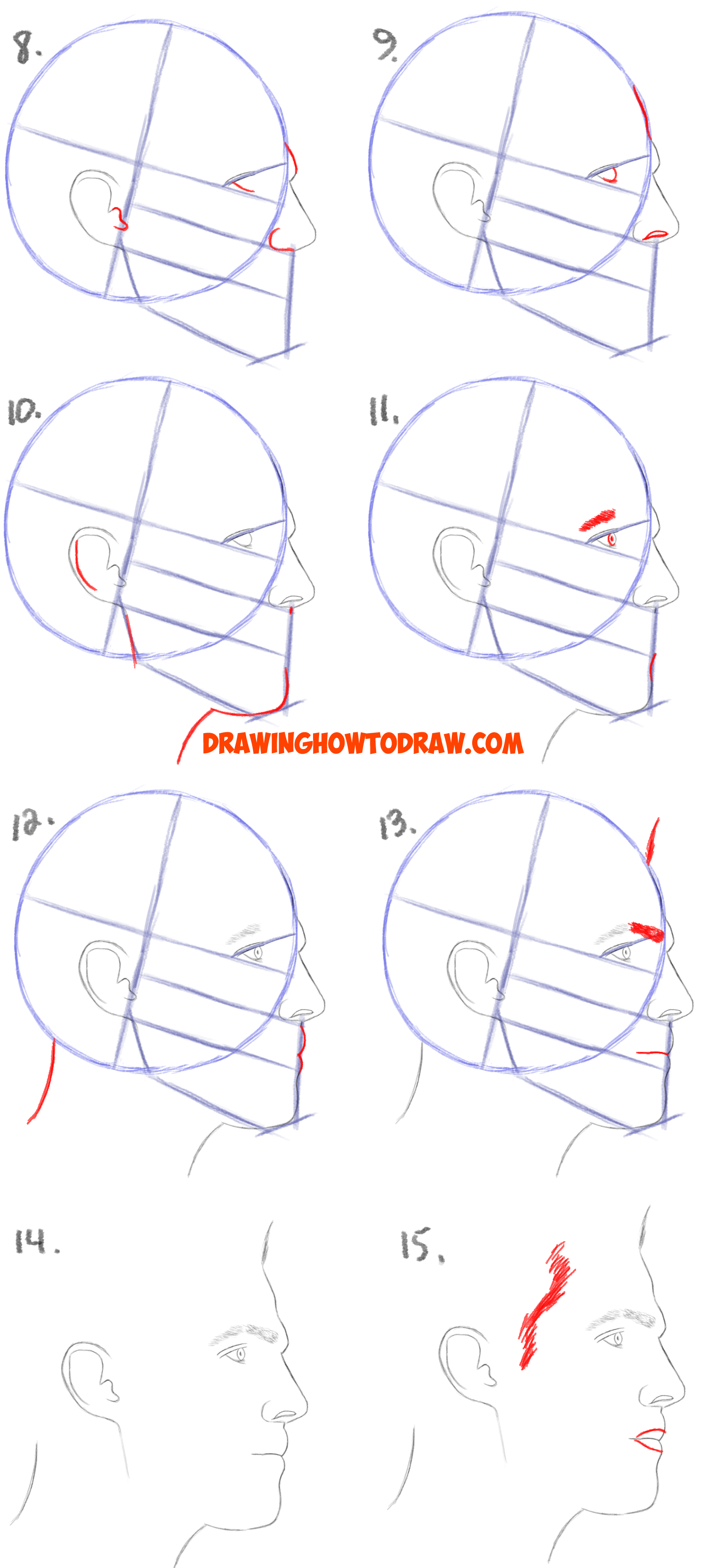 How to Draw a Face from the Side Profile View (Male / Man) Easy Step by
