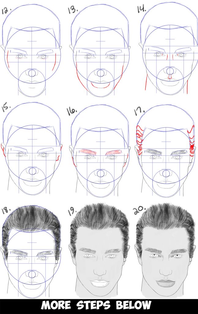 How To Draw A Man’s Face From The Front View (male) Easy Step By Step 