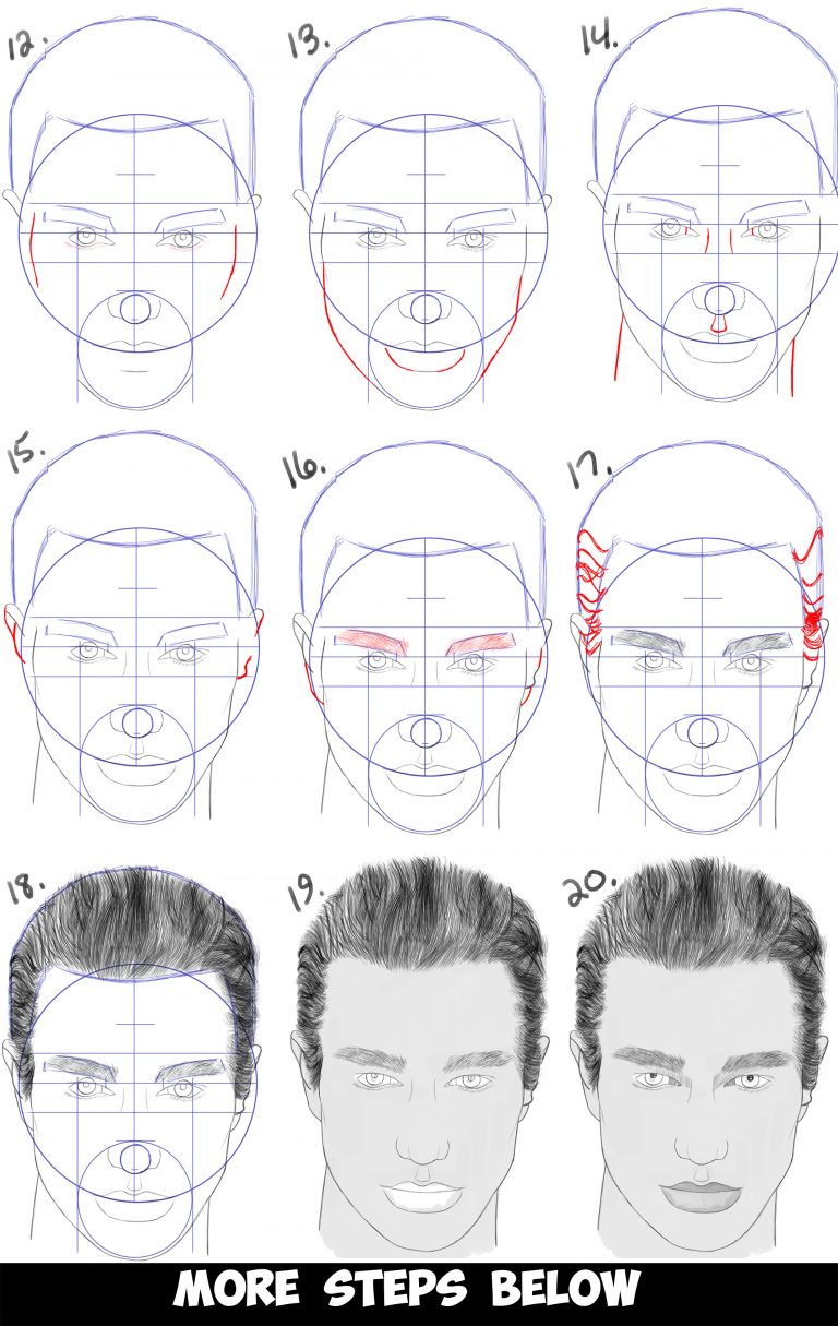 How to Draw a Man’s Face from the Front View (Male) Easy Step by Step ...