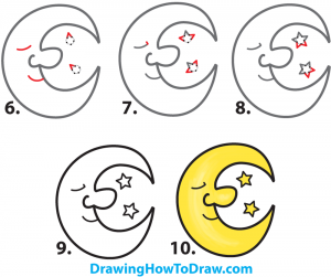 How to Draw a Cartoon Moon and Stars Easy Step by Step Drawing Tutorial ...