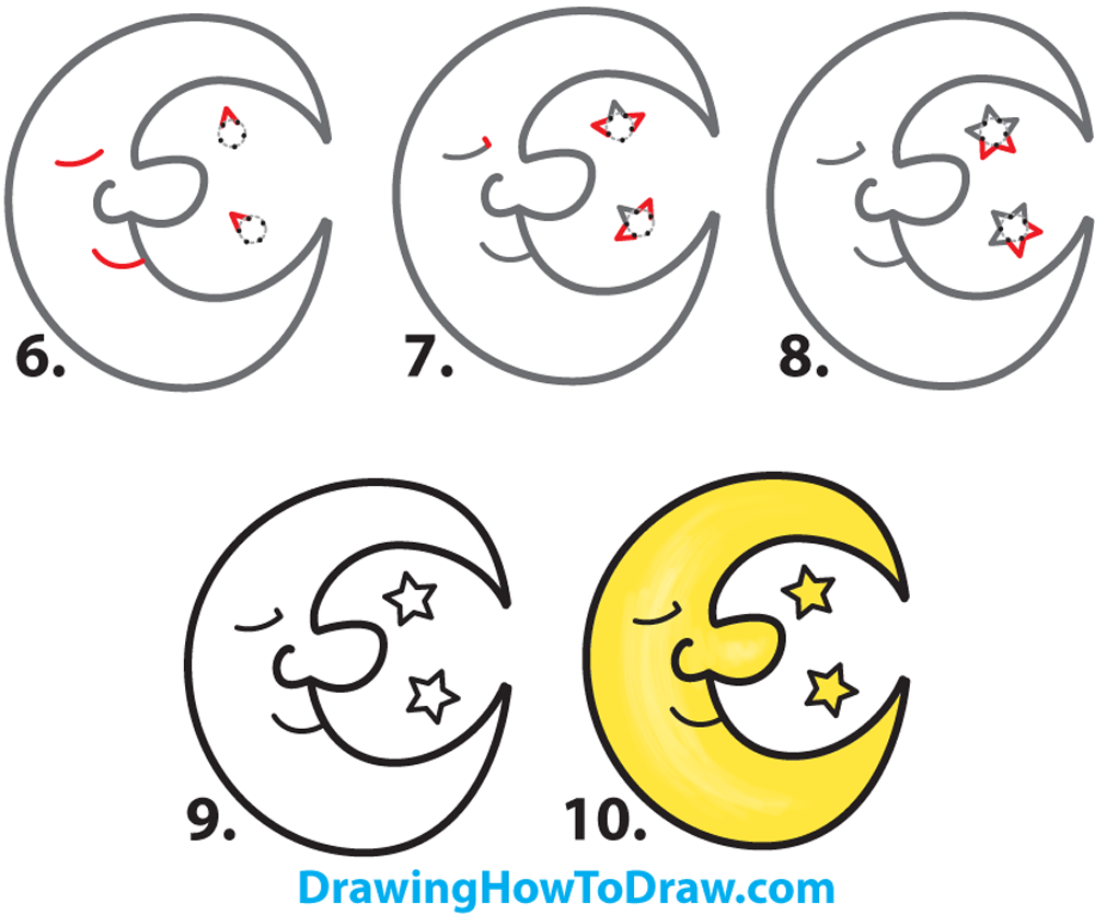 How to Draw a Cartoon Moon and Stars Easy Step by Step Drawing Tutorial for Kids & Beginners ...