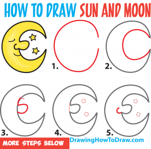 How to Draw a Cartoon Moon and Stars Easy Step by Step Drawing Tutorial ...