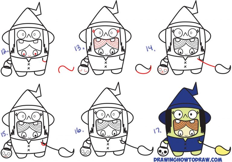 How to Draw a Kid in a Halloween Witch Costume (Cute Kawaii) Easy Step ...