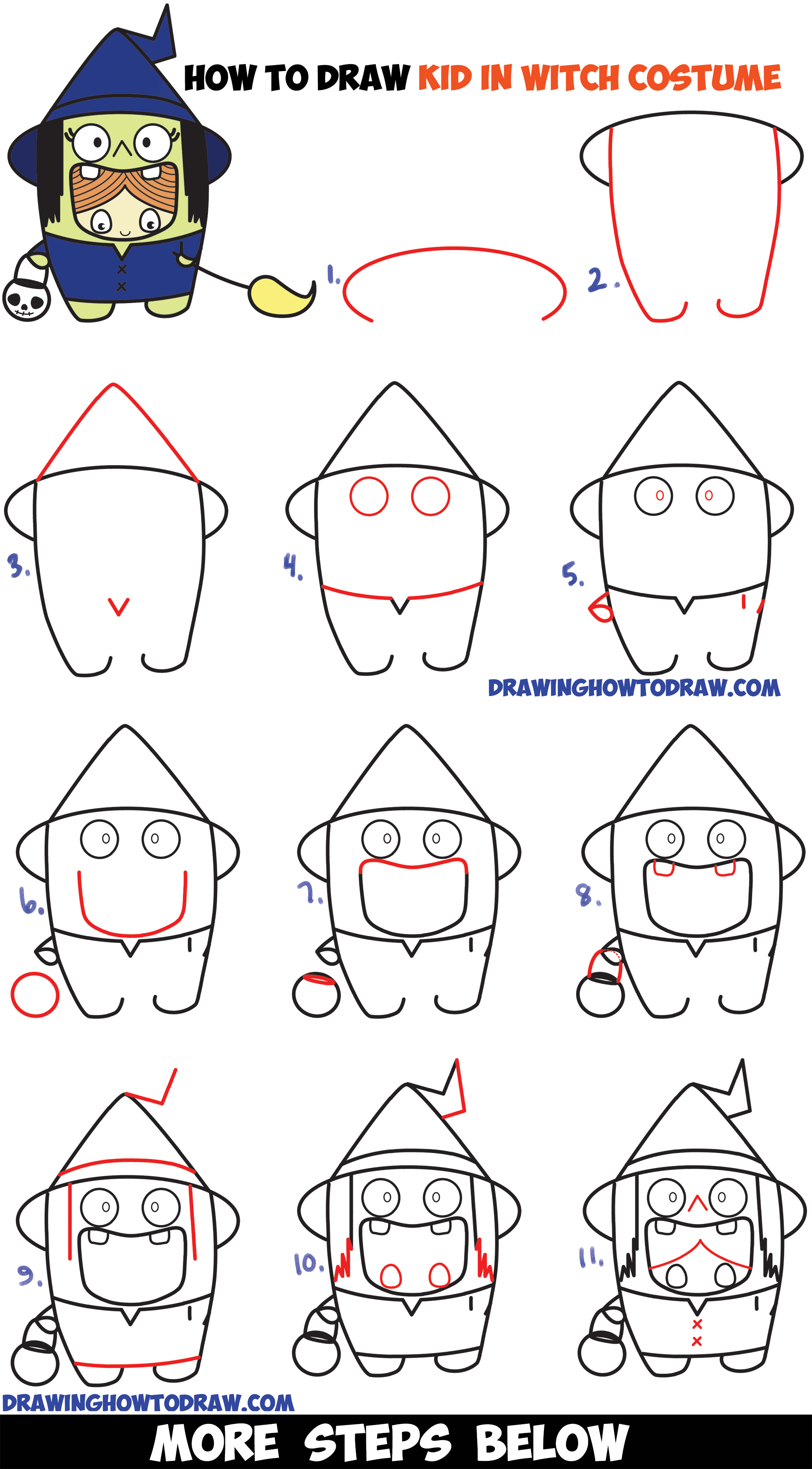 Download How to Draw a Kid in a Halloween Witch Costume (Cute ...