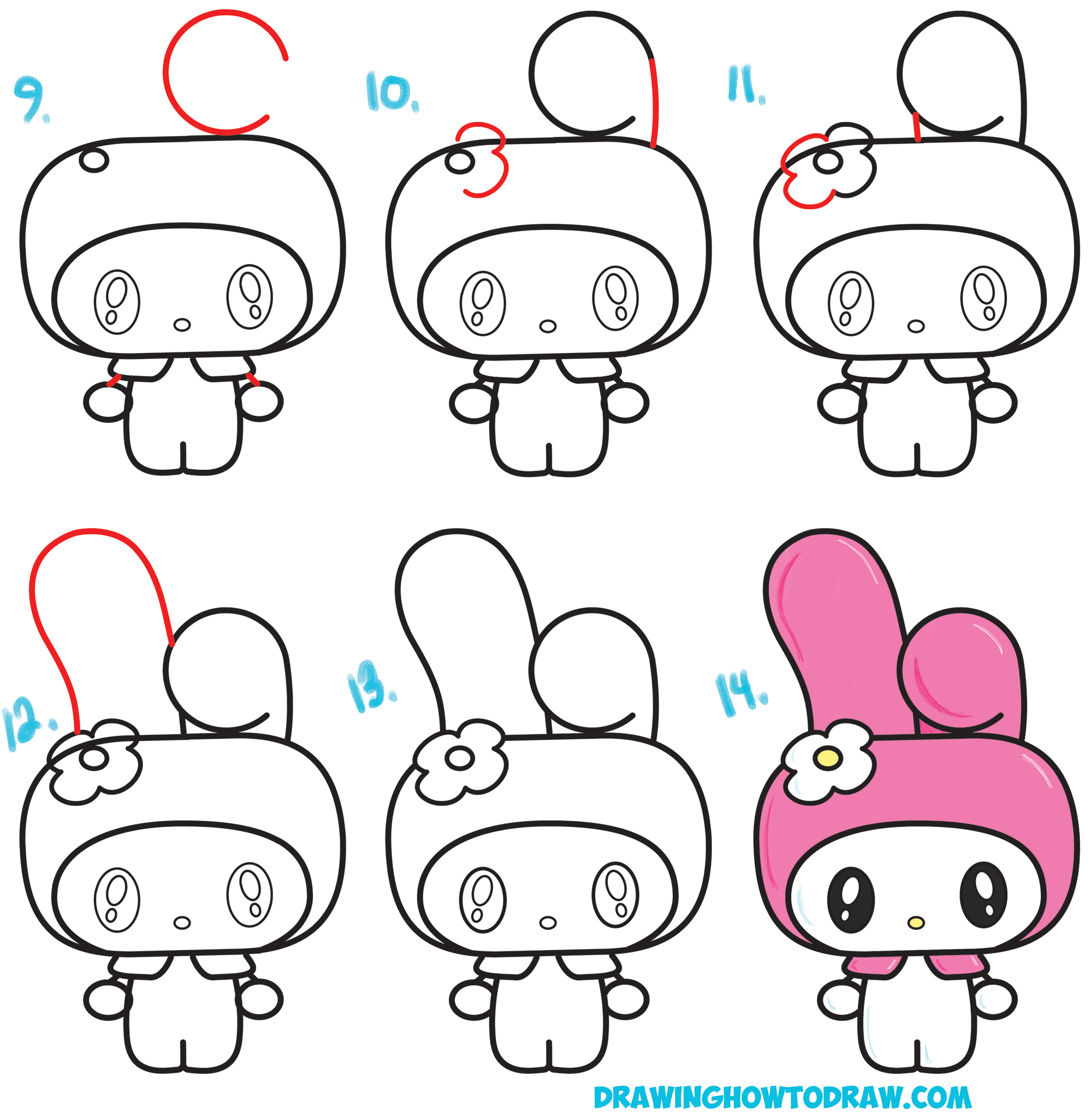 How to Draw Kawaii / Chibi My Melody from Hello Kitty : A Cute Bunny ...