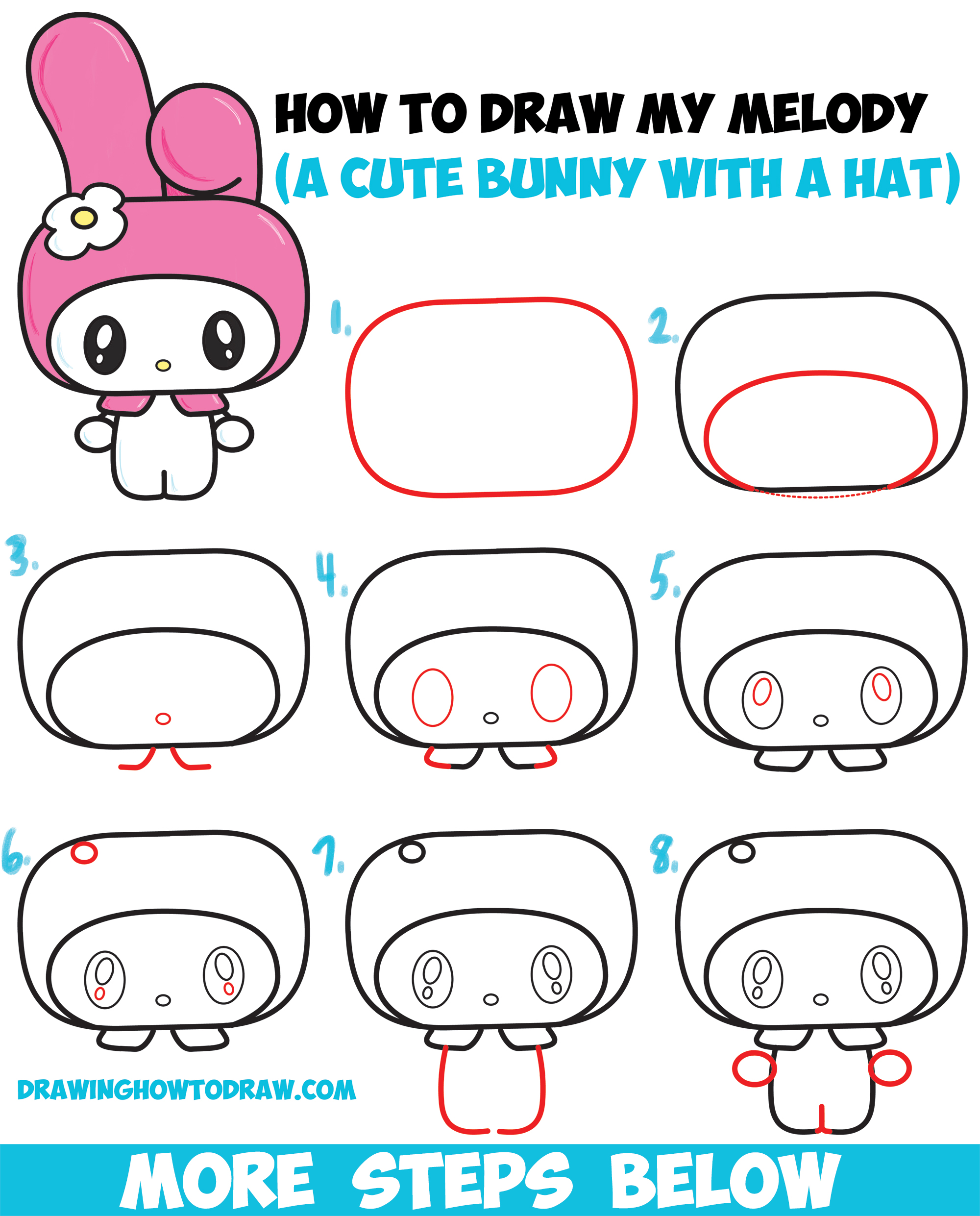 How to Draw Kawaii / Chibi My Melody from Hello Kitty A Cute Bunny