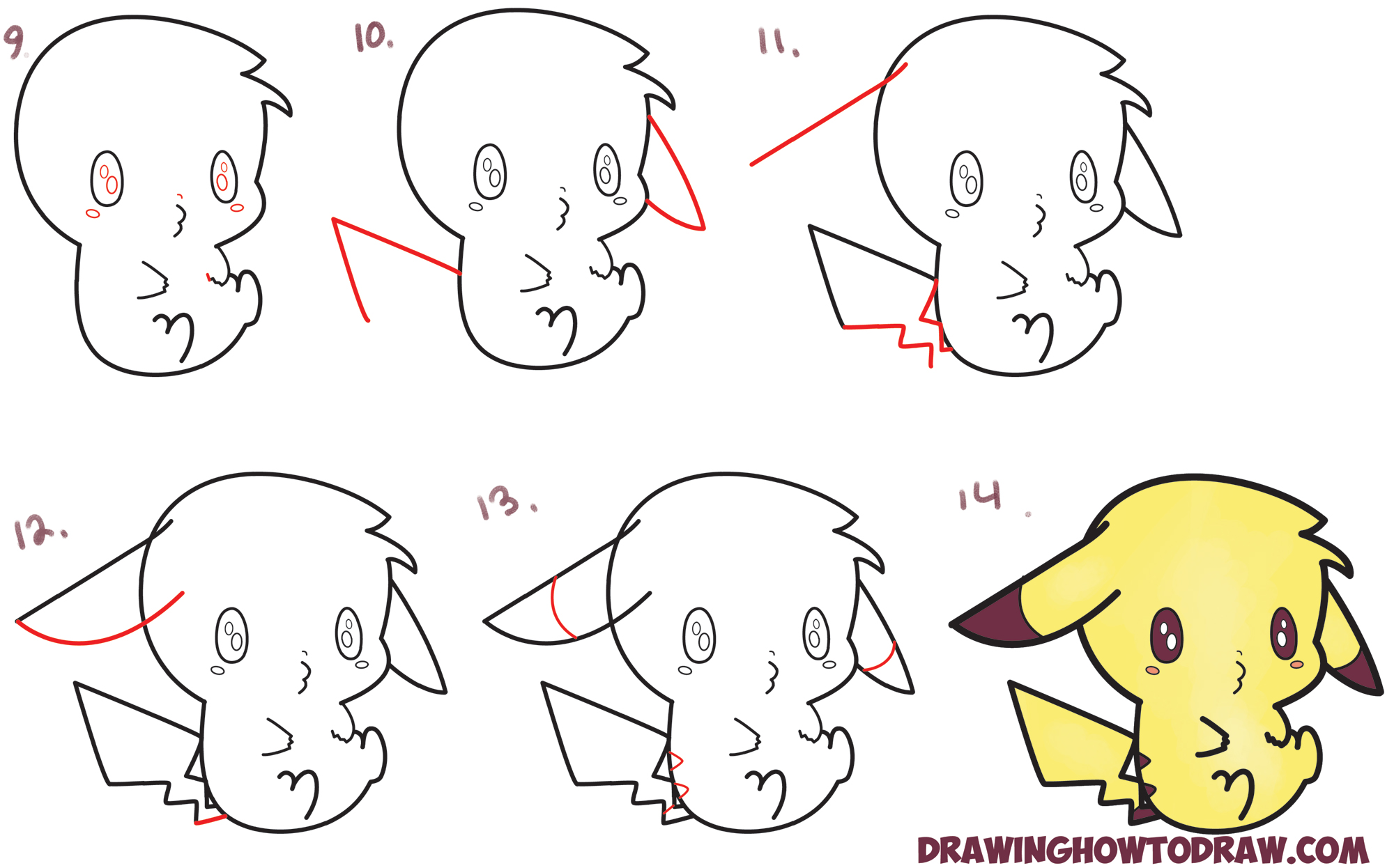 Learn How to Draw an Adorable Pikachu (Kawaii / Chibi) Easy Step by