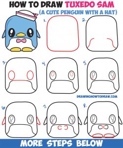 How to Draw Tuxedo Sam (Cute Kawaii Penguin) From Hello Kitty Easy Step ...