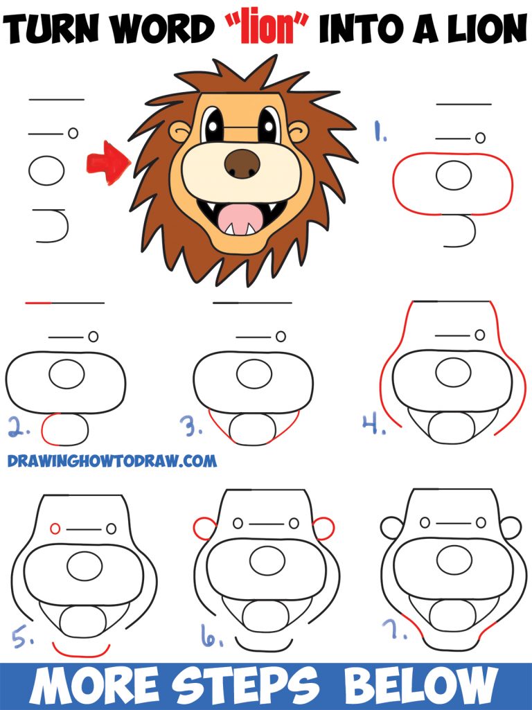 How to Turn the Word “lion” into a Cartoon Lion : Easy Step by Step ...