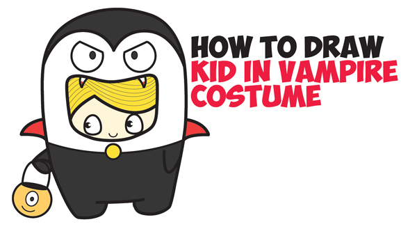 Learn How to Draw a Kid in a Halloween Vampire Costume (Cute Kawaii) Easy Step by Step Drawing Tutorial for Kids