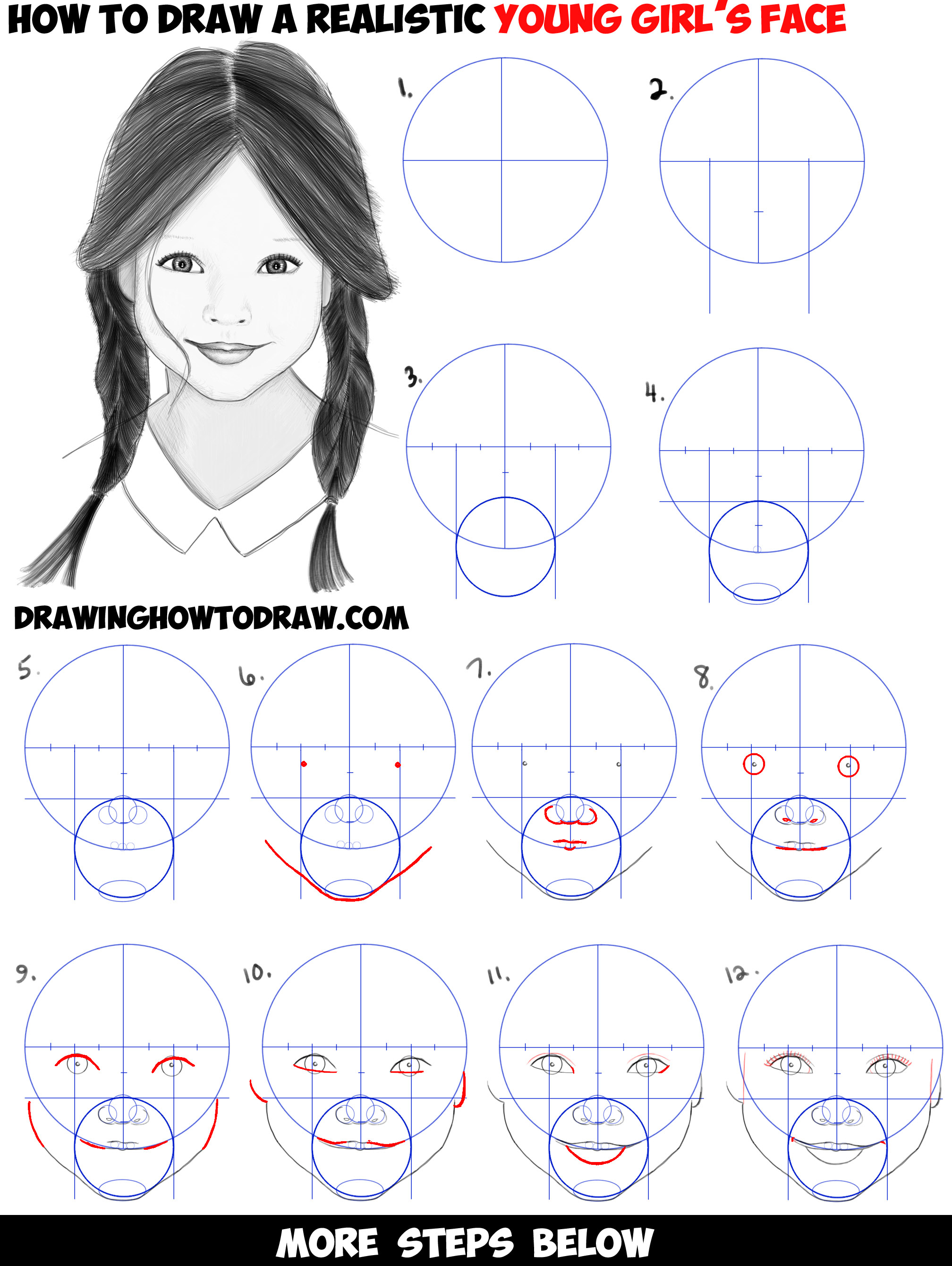 How To Draw A Realistic Cute Little Girl S Face Head Step By Step Drawing Tutorial For Beginners How To Draw Step By Step Drawing Tutorials
