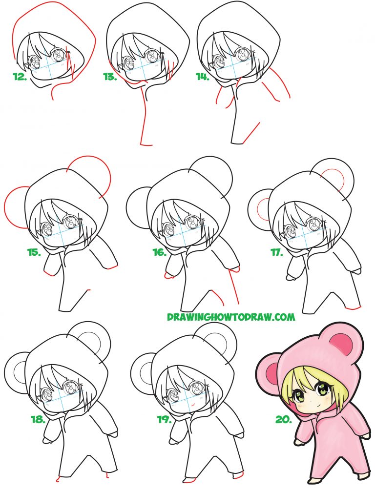 Learn How to Draw a Cute Chibi Girl Dressed in a Hooded Bear Onesie ...