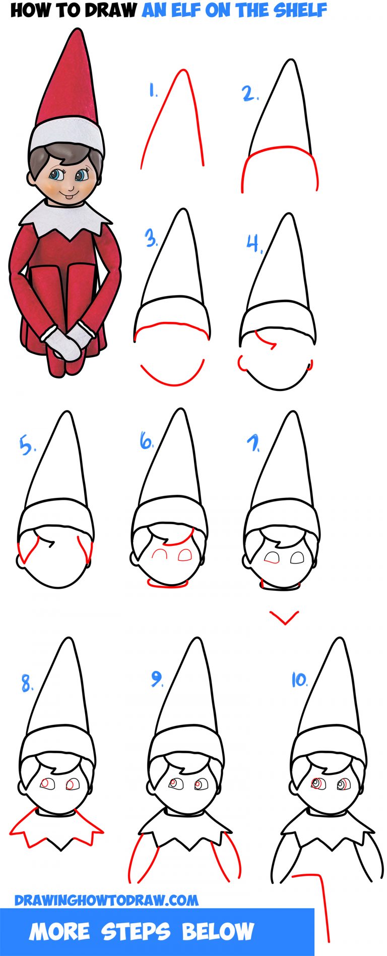 How to Draw The Elf On The Shelf Easy Step by Step Drawing Tutorial for