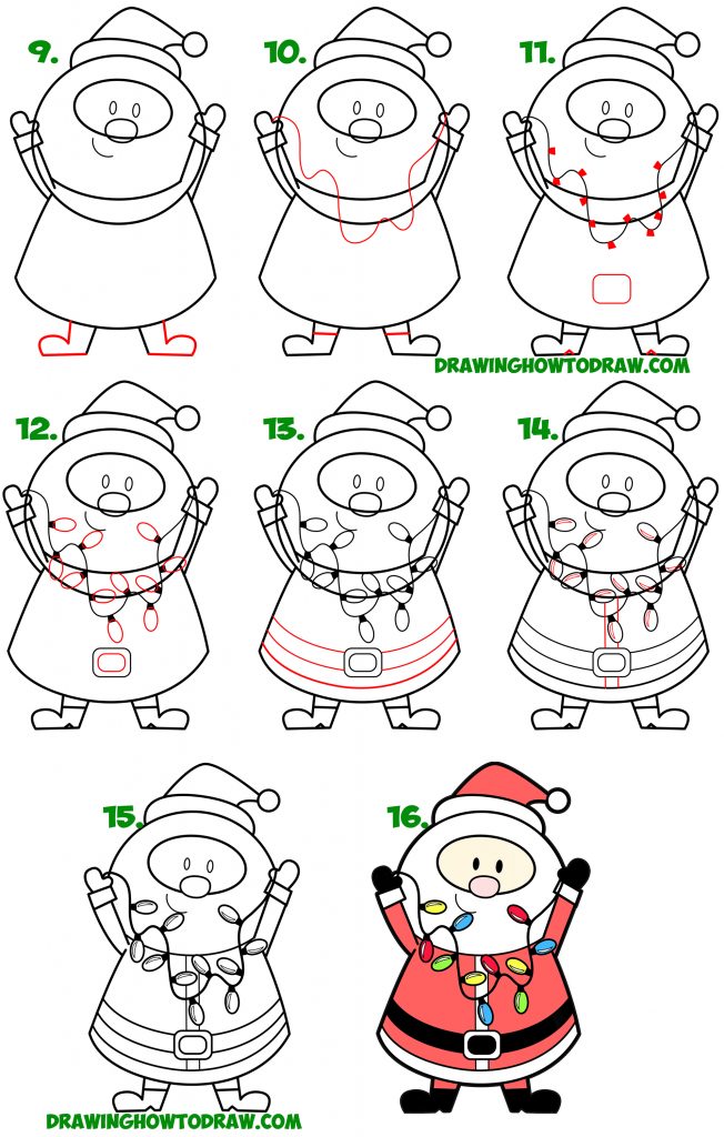 How to Draw Santa Claus Holding Christmas Lights Easy Step by Step ...