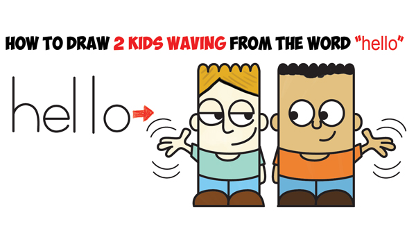 Learn How to Draw 2 Cartoon Characters from the Word "hello" Easy Step by Step Word Toon Drawing Tutorial for Kids