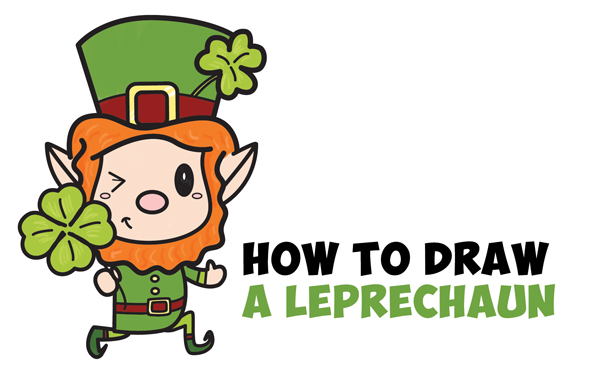 Learn How to Draw a Cute Kawaii Leprechaun for Saint Patrick's Day Simple Steps Drawing Lesson for Kids