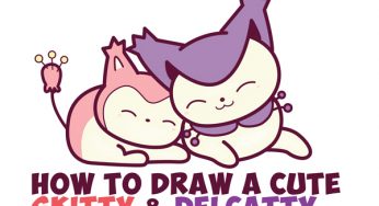 How to Draw Delcatty and Skitty (cute / kawaii / chibi) from Pokemon with Easy Steps Drawing Lesson