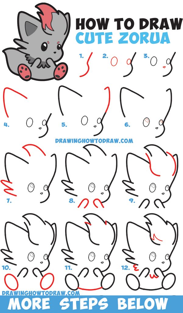 How to Draw Cute Zorua Pokemon with Easy Step by Step Drawing Tutorial ...