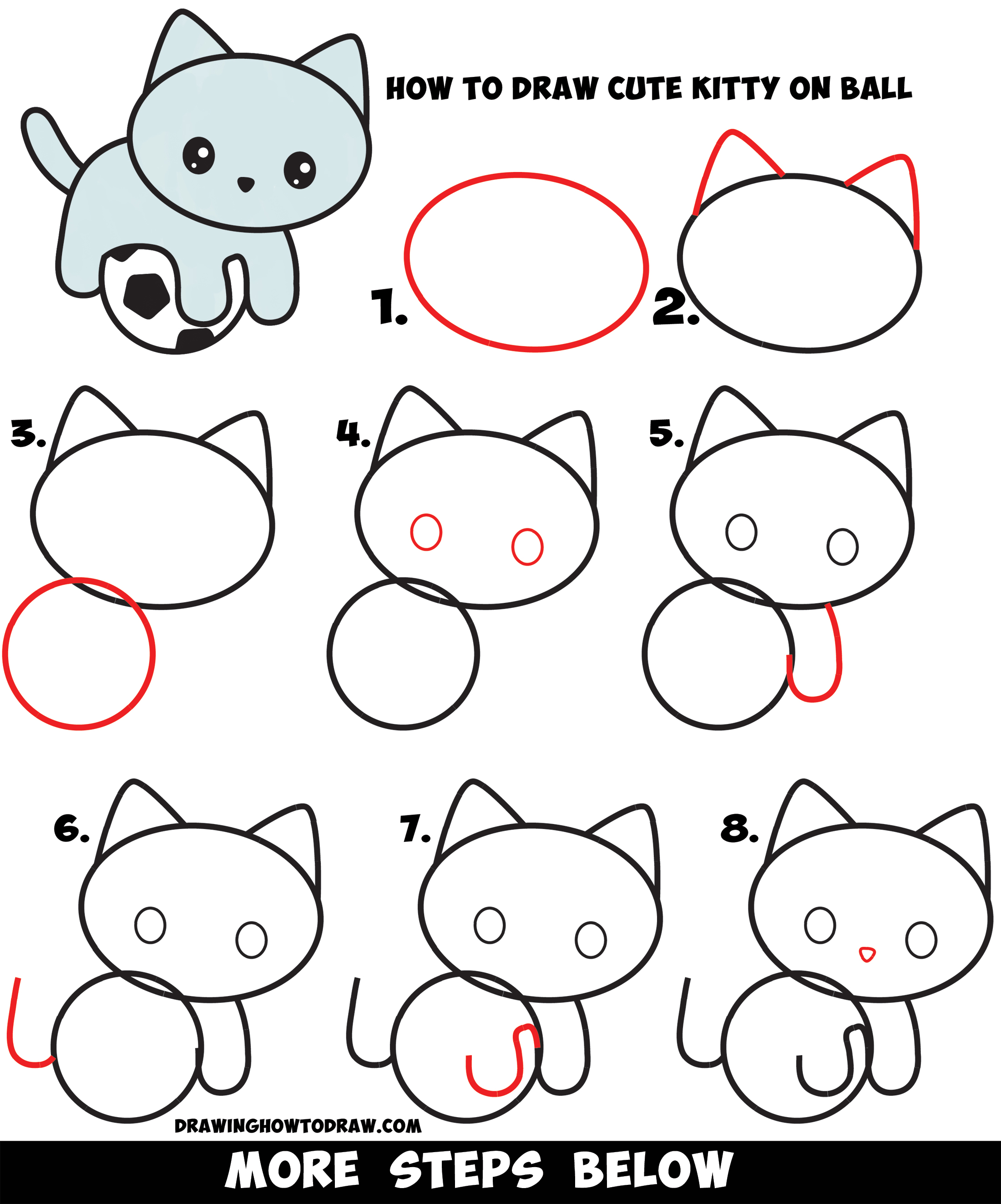 How to Draw a Cute Kitten Playing on a Soccer Ball Easy Step by Step ...