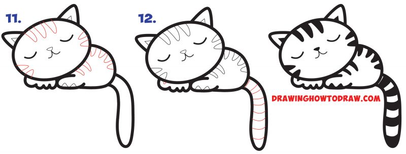 How to Draw a Supercute Kawaii / Cartoon Cat / Kitten Napping Easy Step ...