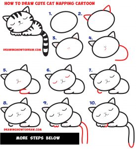 How to Draw a Supercute Kawaii / Cartoon Cat / Kitten Napping Easy Step ...