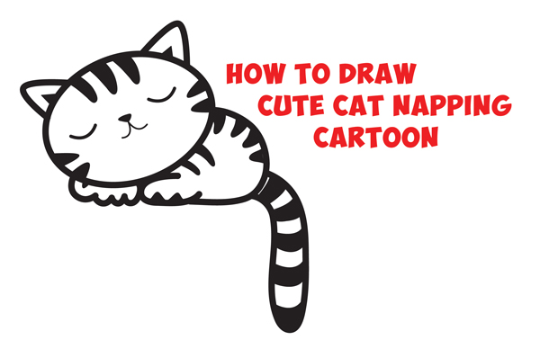 How to Draw a Supercute Kawaii / Cartoon Cat / Kitten Napping Easy Step ...