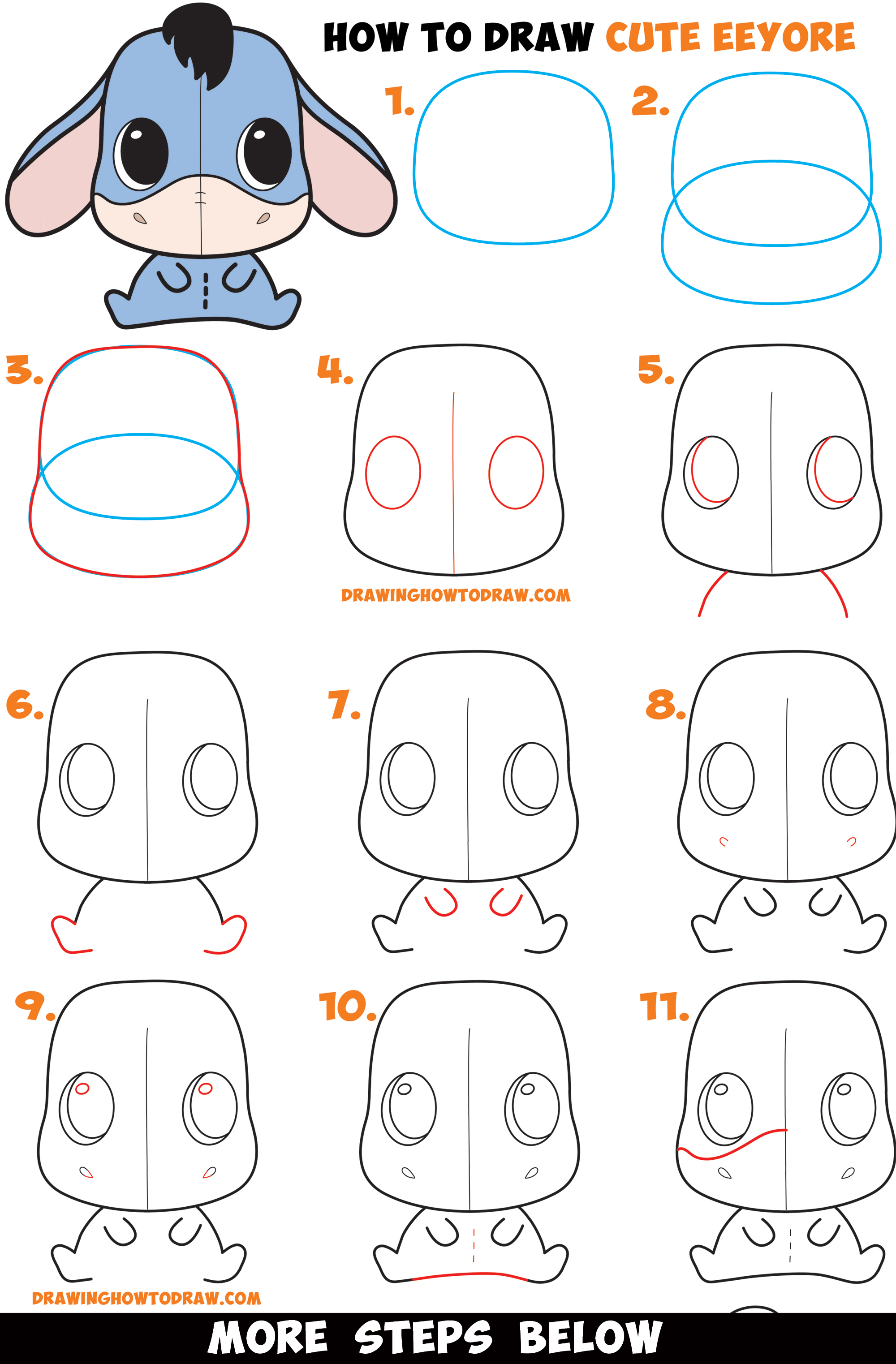 How to Draw a Cute Chibi / Kawaii Eeyore Easy Step by Step Drawing