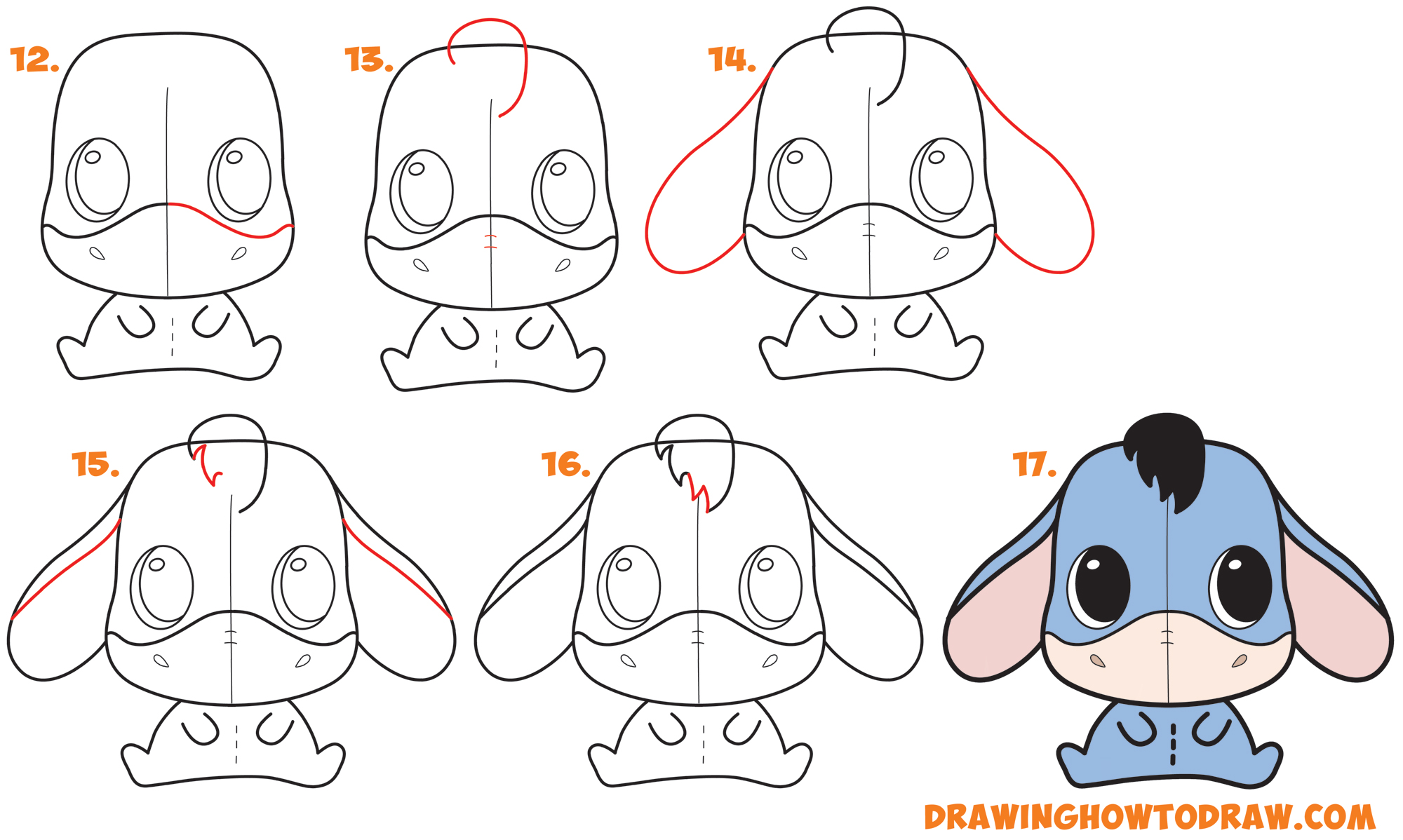 How to Draw a Cute Chibi / Kawaii Eeyore Easy Step by Step Drawing ...