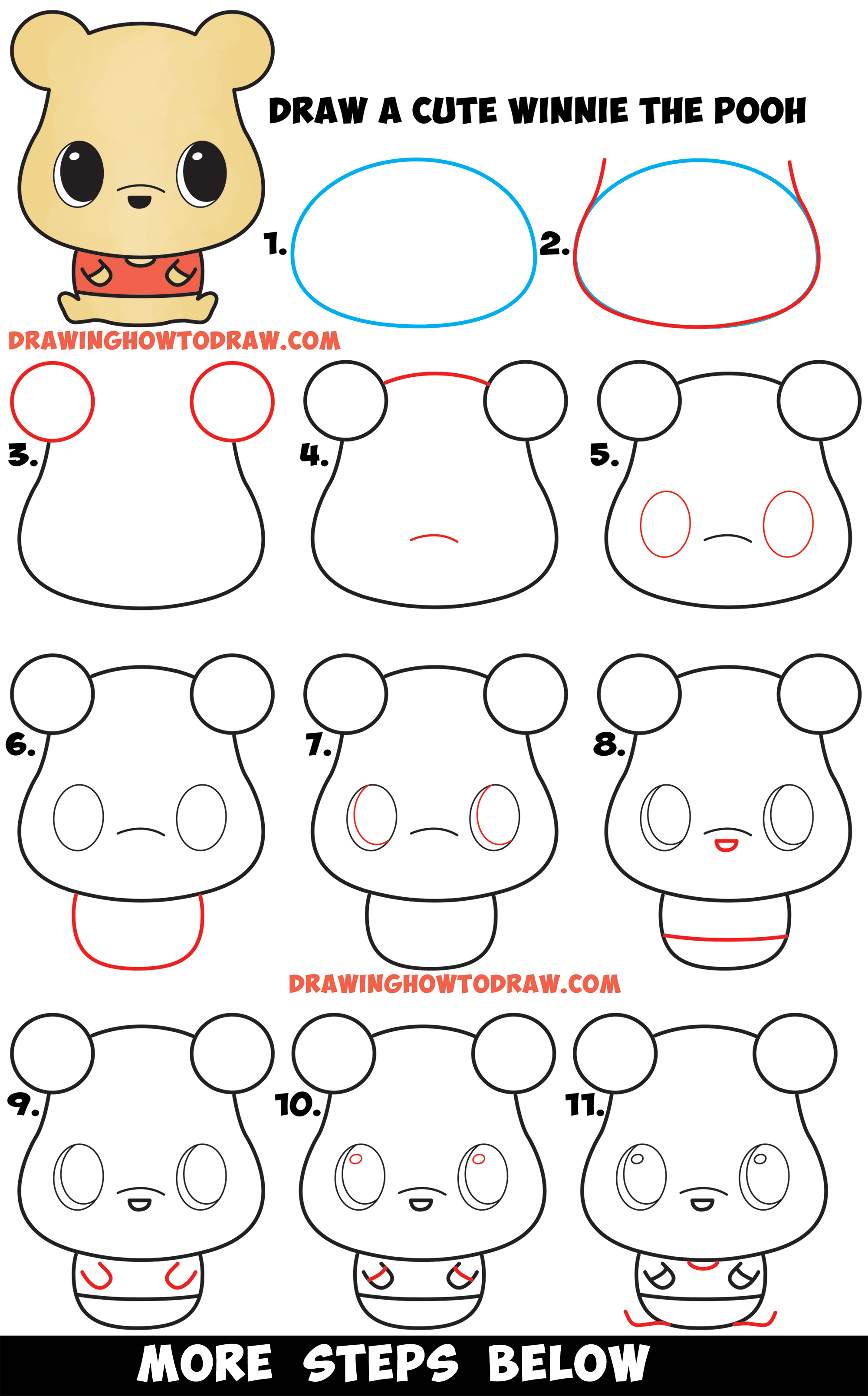 How to Draw a Cute Chibi / Kawaii Winnie The Pooh Easy Step by Step