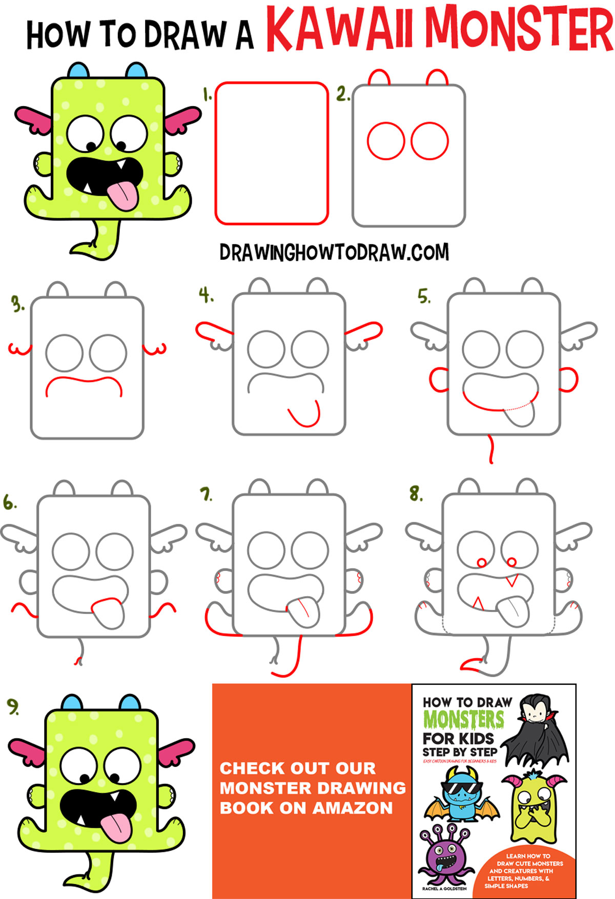 How to Draw a Cute Kawaii Monster with Easy Step by Step Drawing