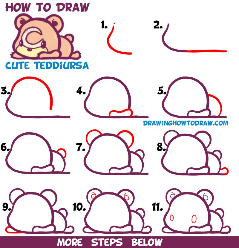 How to Draw Cute Teddiursa Pokemon with Easy Step by Step Drawing ...