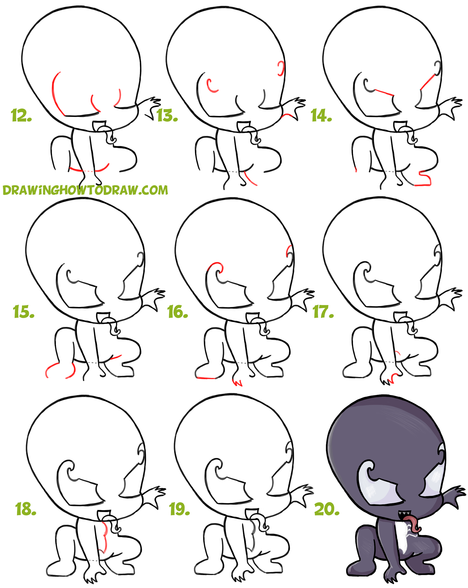 How To Draw Chibi Cute Venom From Marvel Spiderman Easy Step By Step Drawing Tutorial For Kids Beginners How To Draw Step By Step Drawing Tutorials