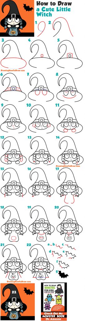 How to Draw a Cute Cartoon Kid Dressed Up as a Witch for Halloween ...